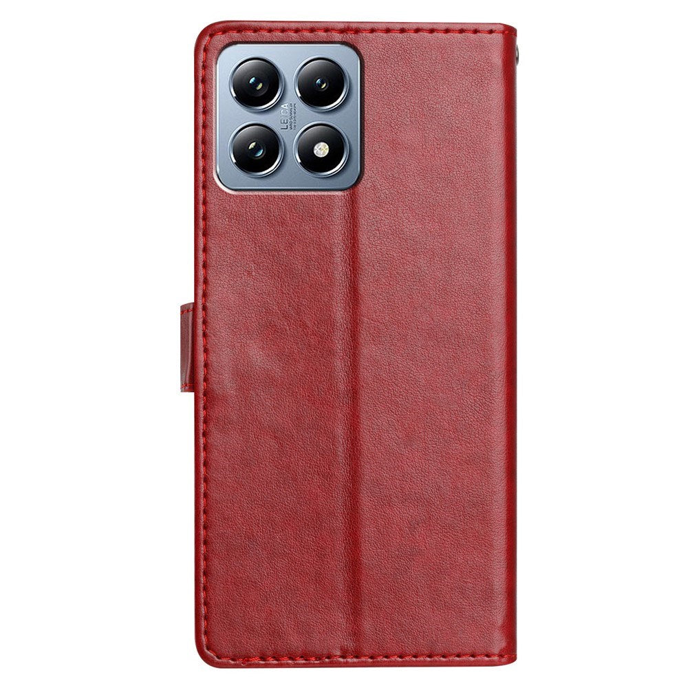 Xiaomi 15T EIDERWOOD Kunstlæder Flipcover m. Kortholder & Strop - Rød