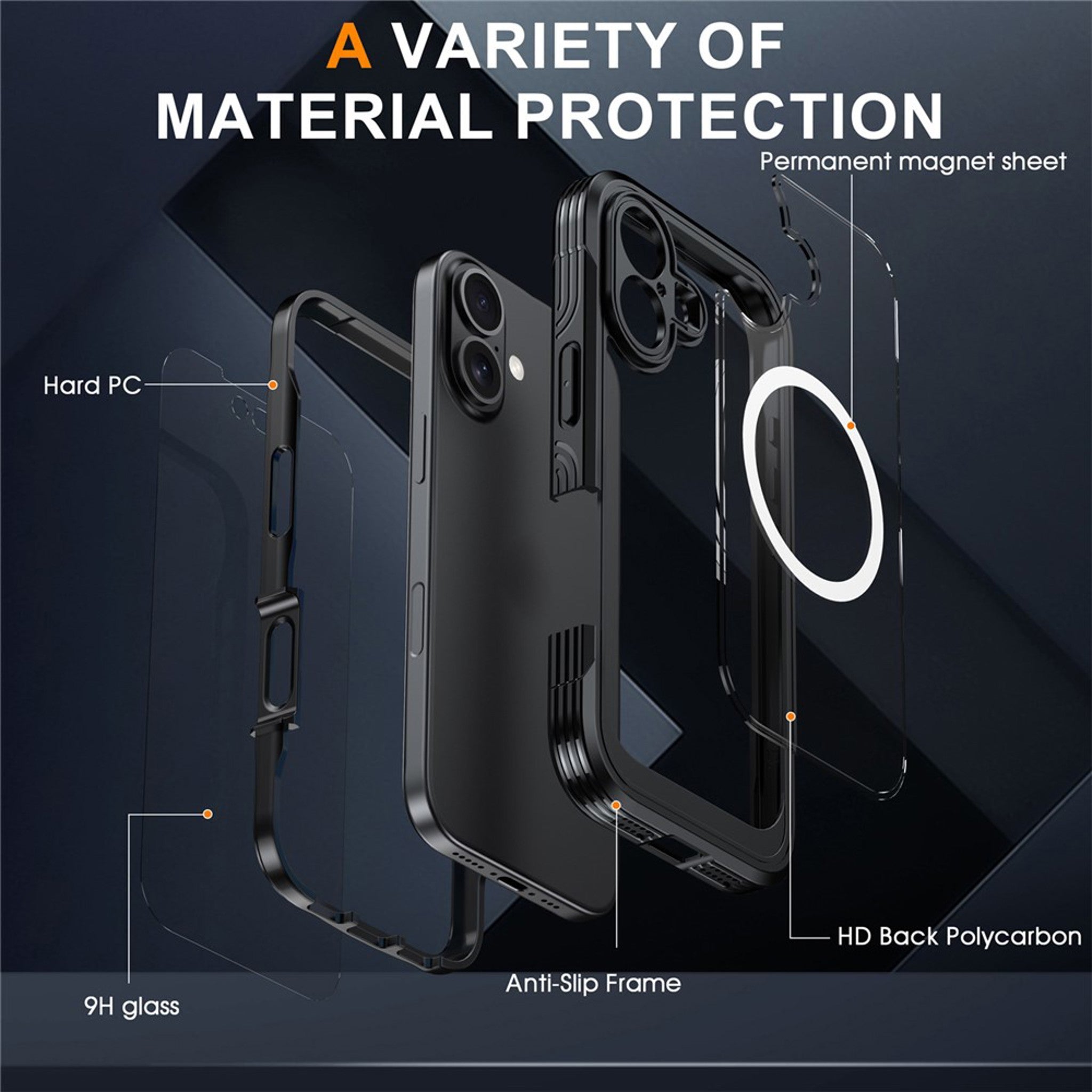 iPhone 17 Hybrid Plast Cover m. Indbygget Skærmbeskyttelse - MagSafe Kompatibel - Gennemsigtig / Sort