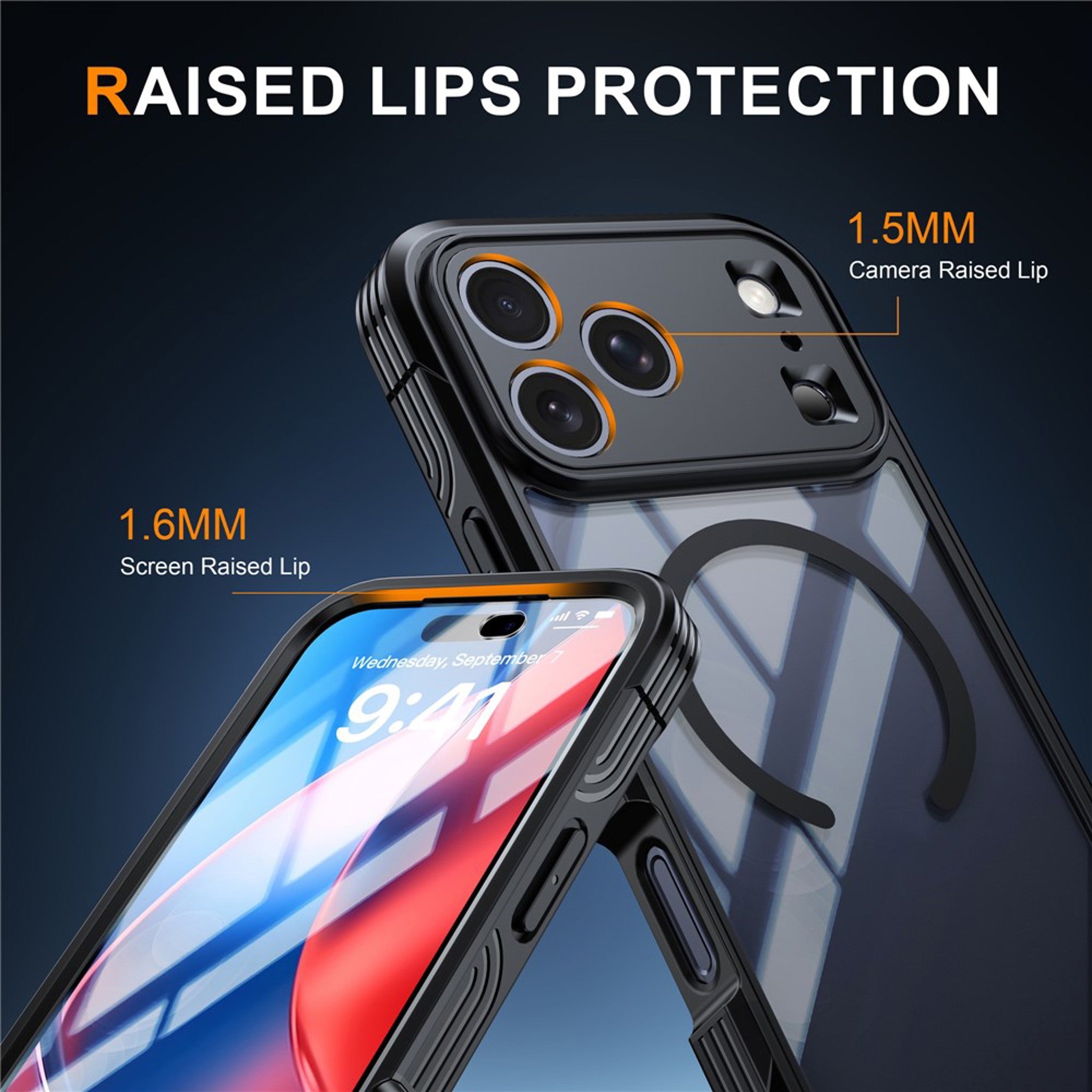 iPhone 18 Pro / 17 Pro Hybrid Plast Cover m. Indbygget Skærmbeskyttelse - MagSafe Kompatibel - Gennemsigtig / Sort