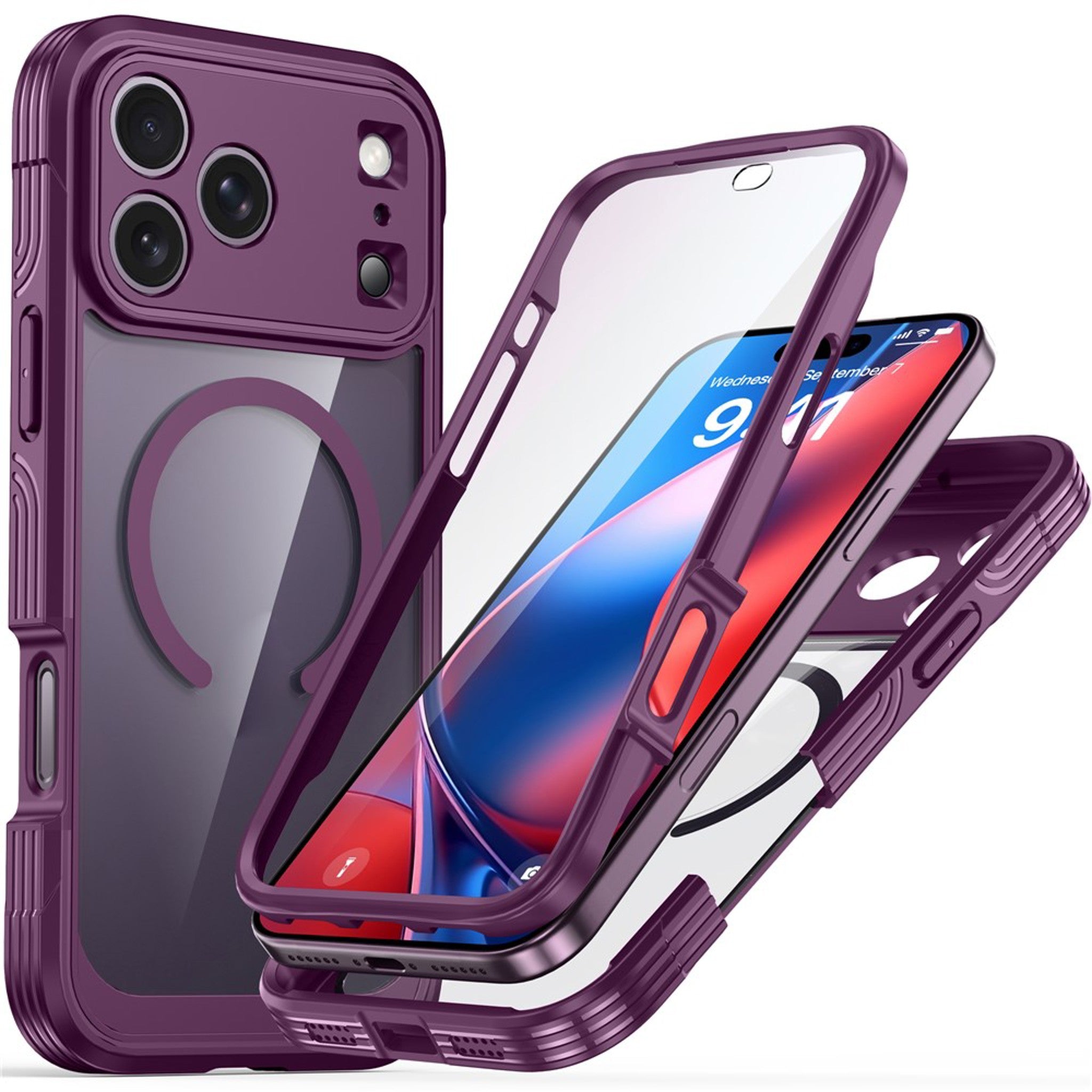 iPhone 18 Pro / 17 Pro Hybrid Plast Cover m. Indbygget Skærmbeskyttelse - MagSafe Kompatibel - Gennemsigtig / Lilla