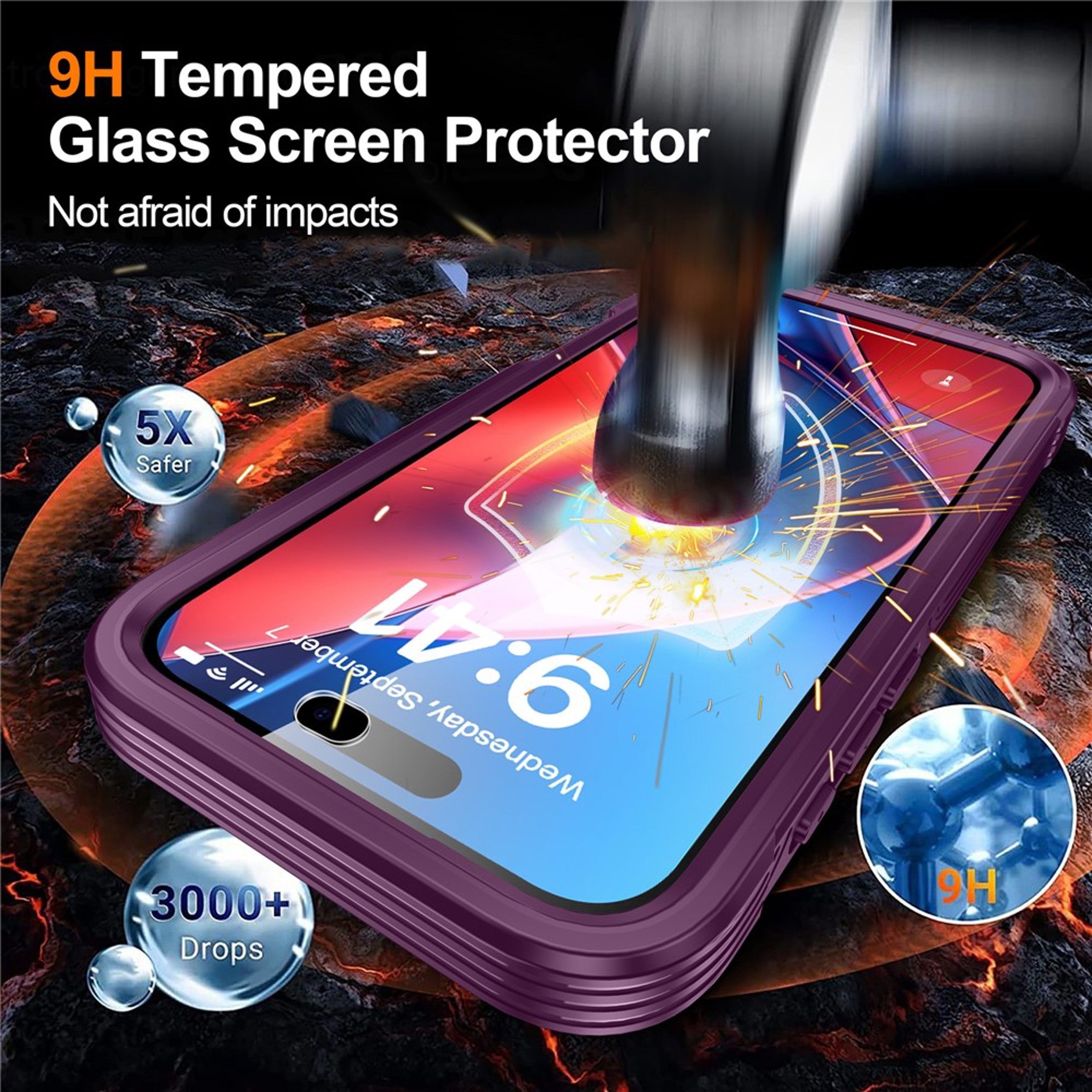 iPhone 18 Pro / 17 Pro Hybrid Plast Cover m. Indbygget Skærmbeskyttelse - MagSafe Kompatibel - Gennemsigtig / Lilla
