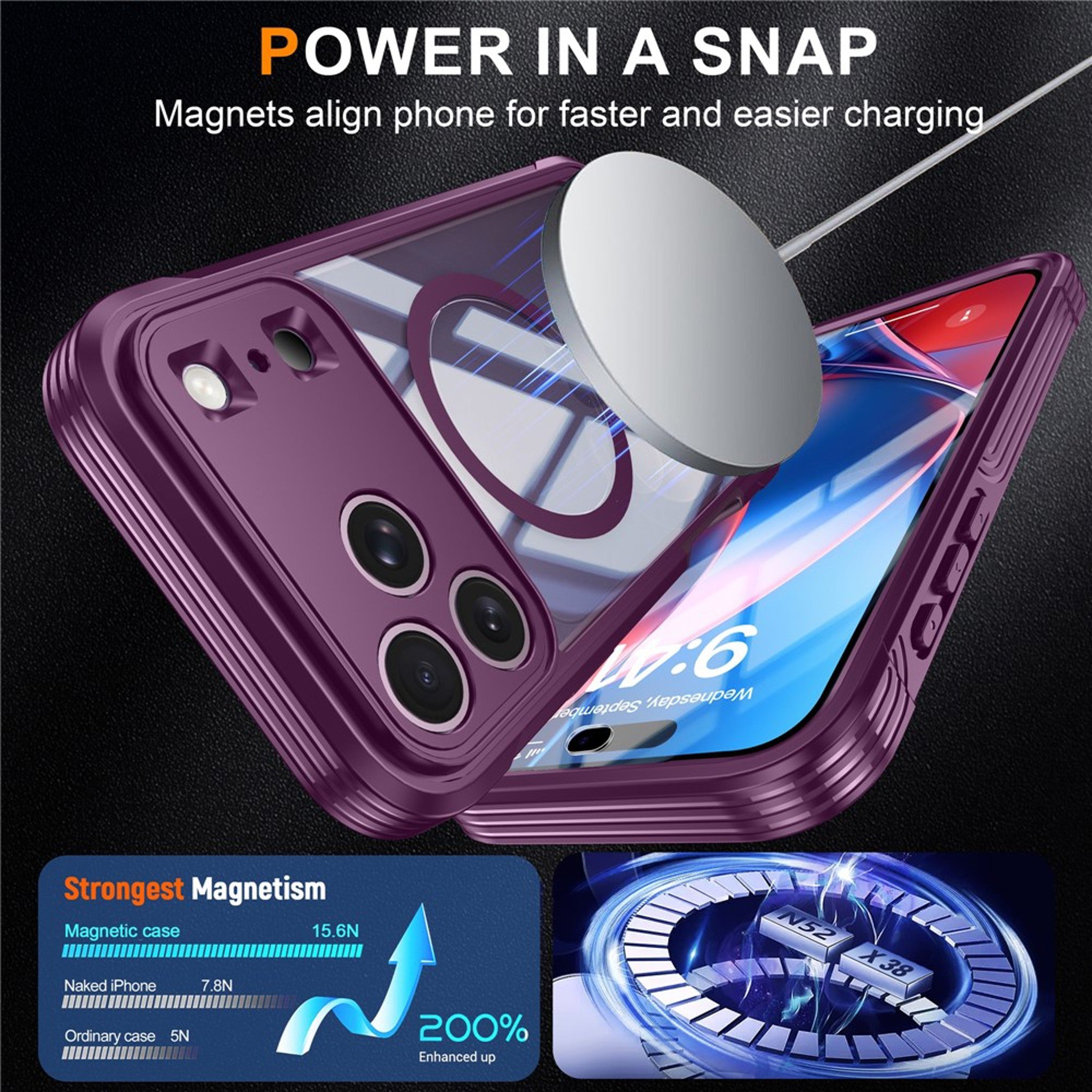iPhone 18 Pro / 17 Pro Hybrid Plast Cover m. Indbygget Skærmbeskyttelse - MagSafe Kompatibel - Gennemsigtig / Lilla
