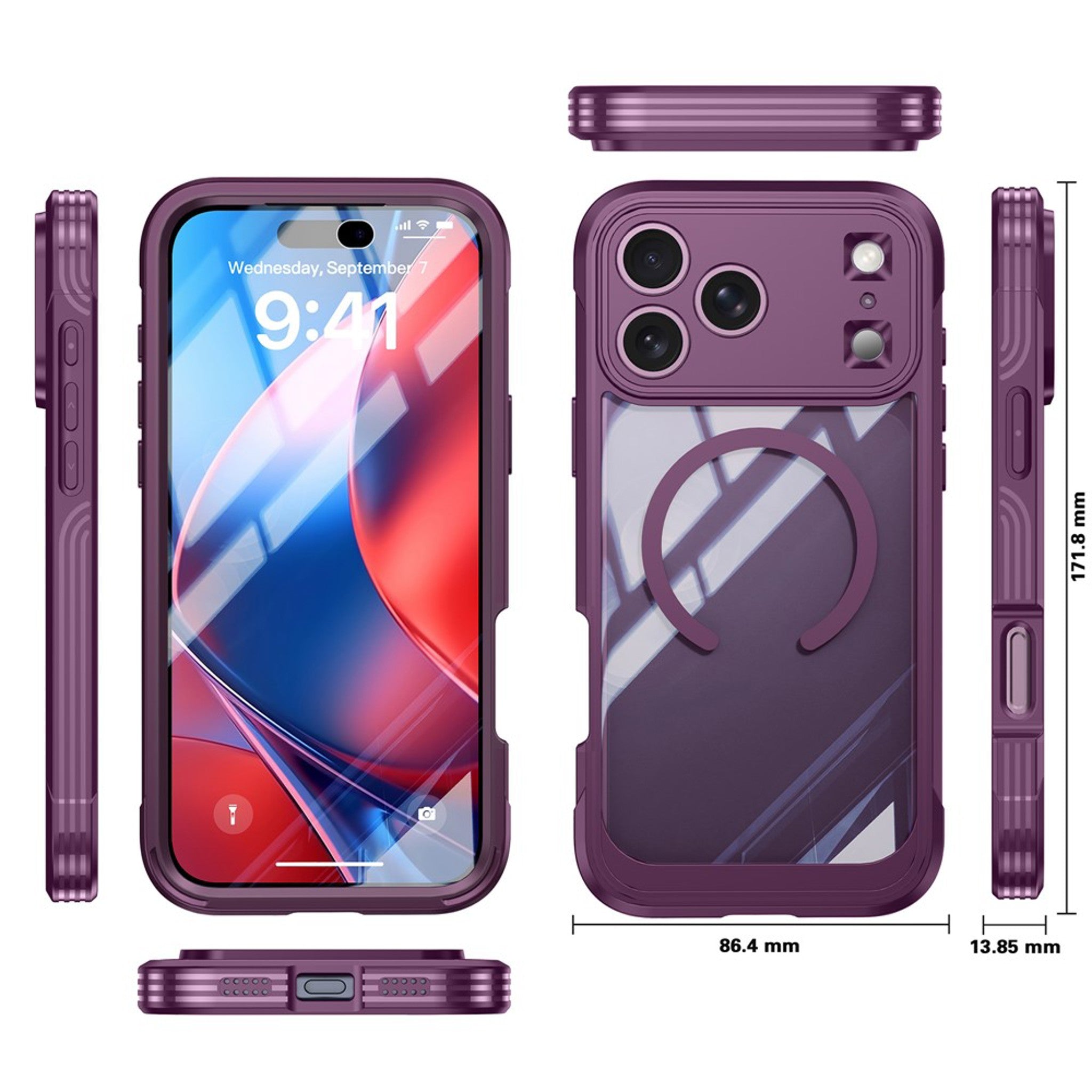 iPhone 18 Pro / 17 Pro Hybrid Plast Cover m. Indbygget Skærmbeskyttelse - MagSafe Kompatibel - Gennemsigtig / Lilla