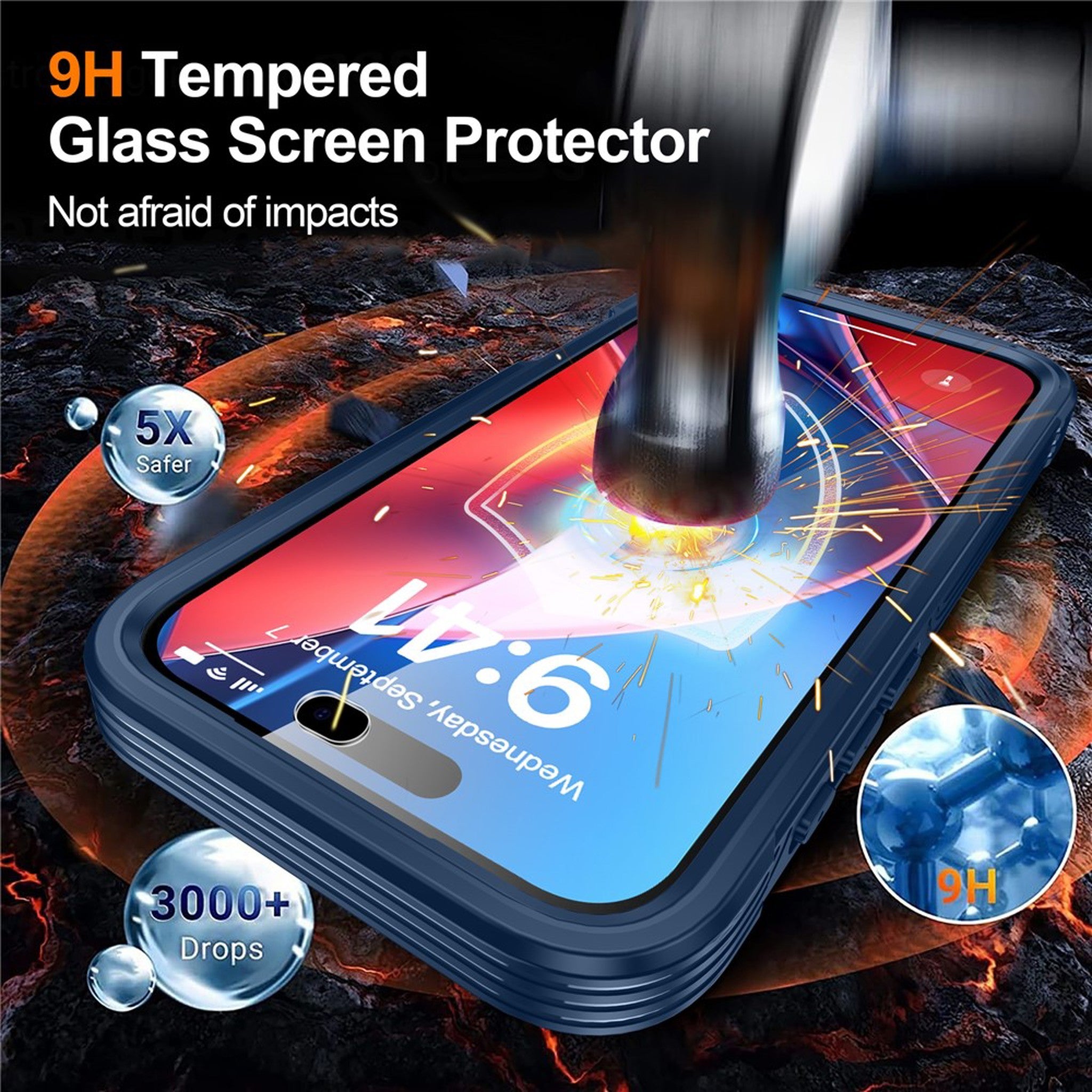 iPhone 18 Pro / 17 Pro Hybrid Plast Cover m. Indbygget Skærmbeskyttelse - MagSafe Kompatibel - Gennemsigtig / Blå