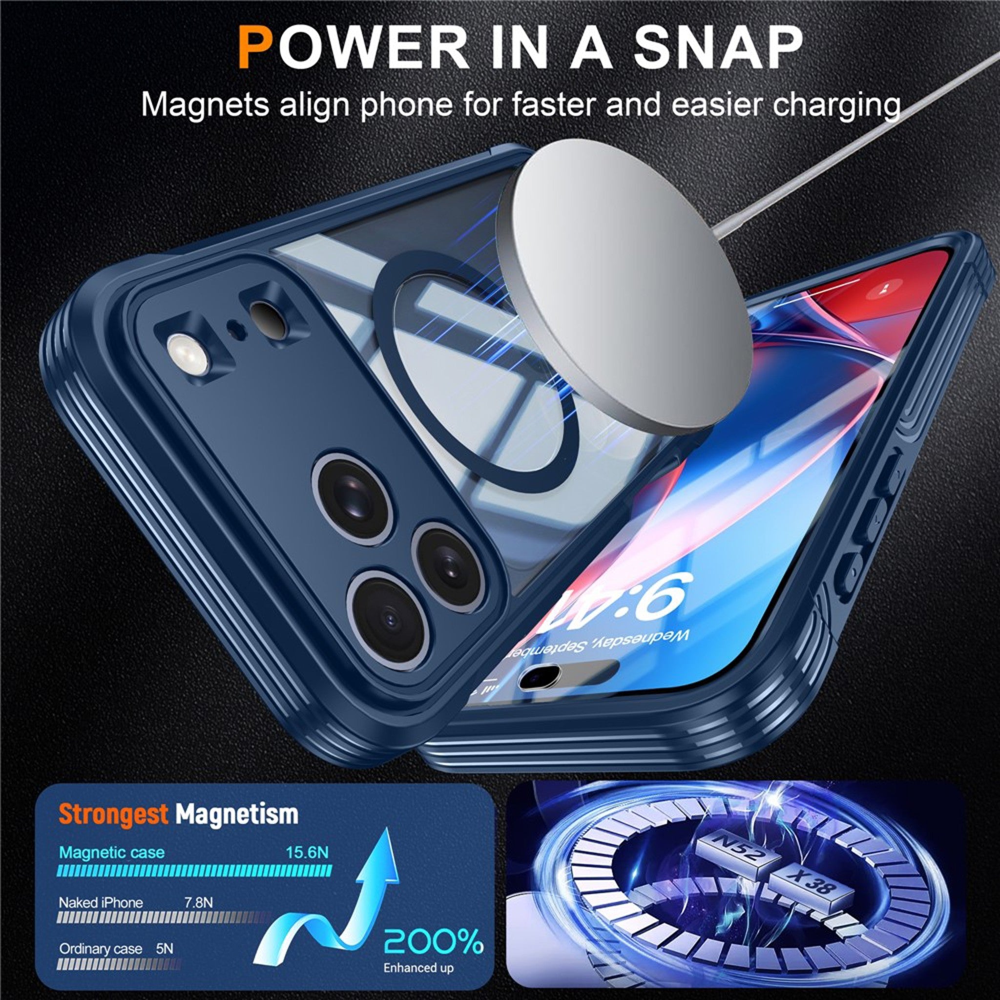 iPhone 18 Pro / 17 Pro Hybrid Plast Cover m. Indbygget Skærmbeskyttelse - MagSafe Kompatibel - Gennemsigtig / Blå