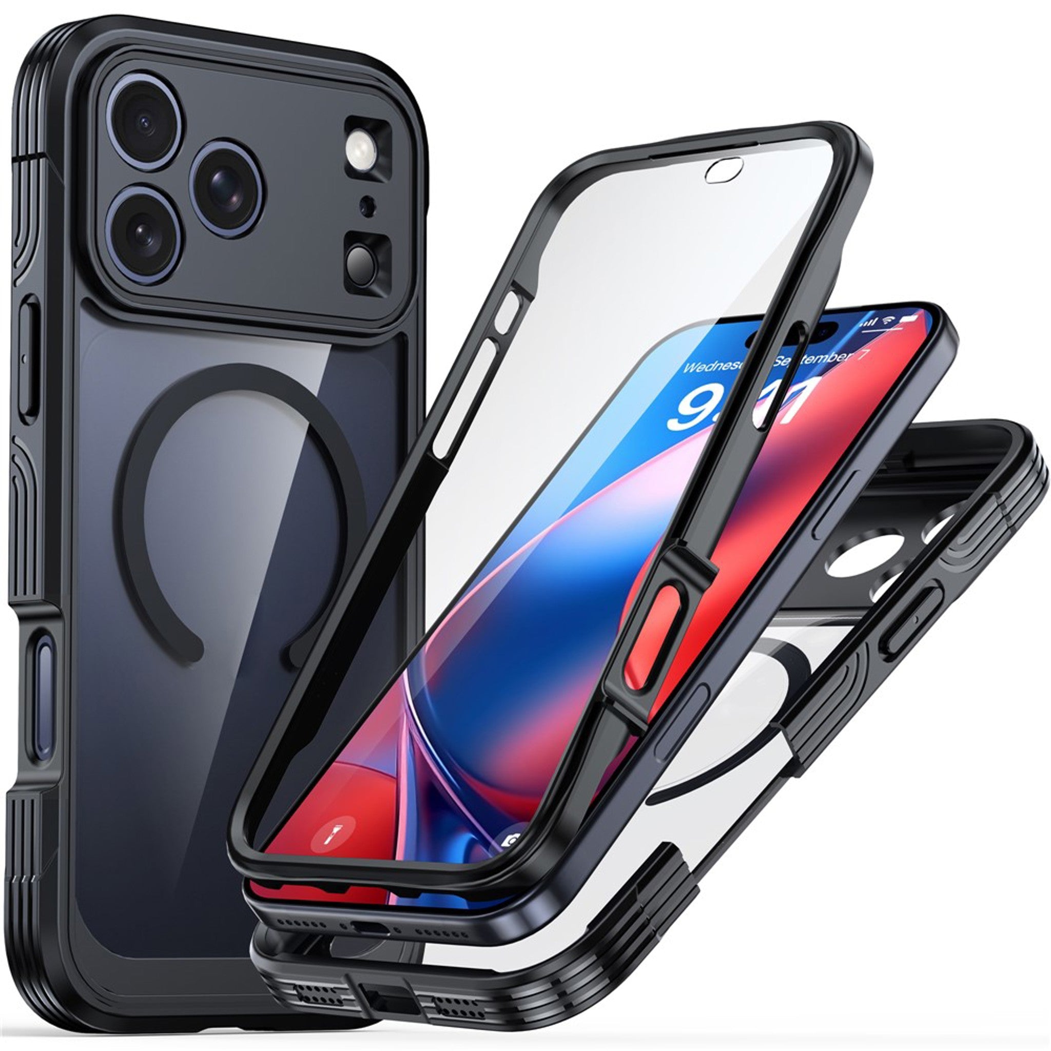 iPhone 18 Pro Max / 17 Pro Max Hybrid Plast Cover m. Indbygget Skærmbeskyttelse - MagSafe Kompatibel - Gennemsigtig / Sort