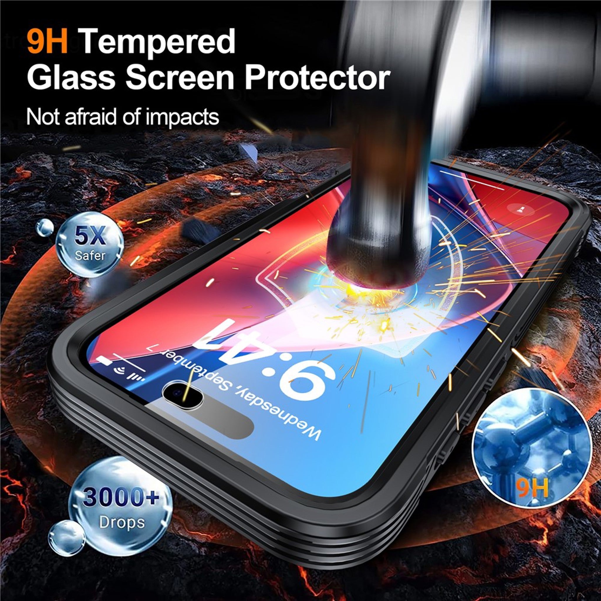 iPhone 18 Pro Max / 17 Pro Max Hybrid Plast Cover m. Indbygget Skærmbeskyttelse - MagSafe Kompatibel - Gennemsigtig / Sort