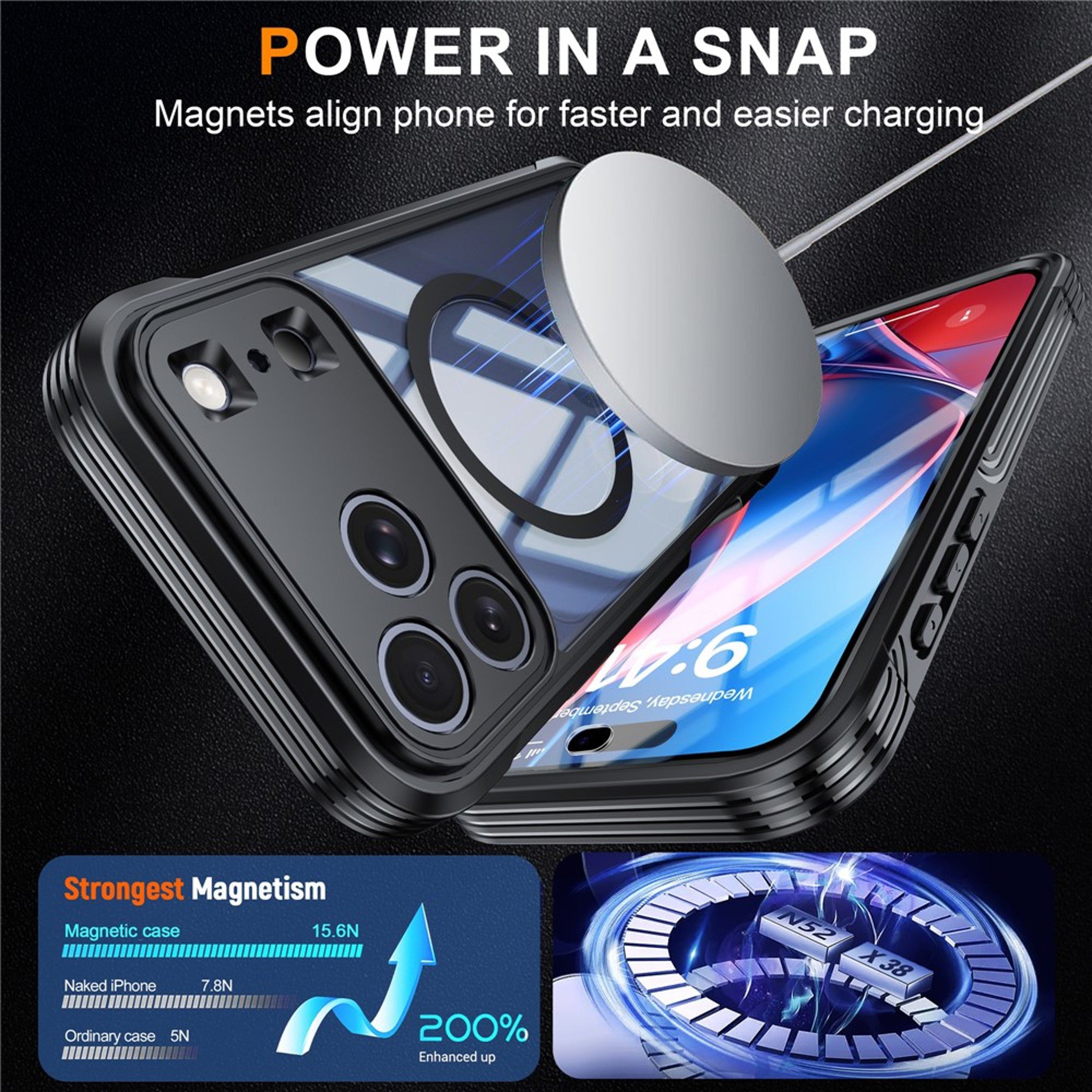 iPhone 18 Pro Max / 17 Pro Max Hybrid Plast Cover m. Indbygget Skærmbeskyttelse - MagSafe Kompatibel - Gennemsigtig / Sort