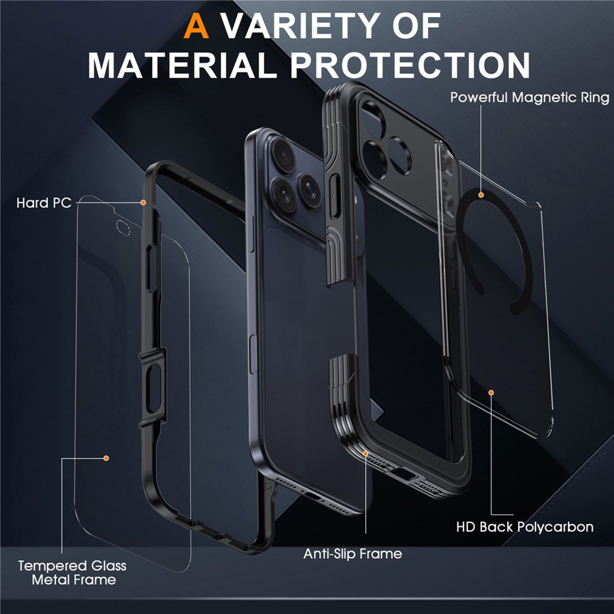 iPhone 18 Pro Max / 17 Pro Max Hybrid Plast Cover m. Indbygget Skærmbeskyttelse - MagSafe Kompatibel - Gennemsigtig / Sort