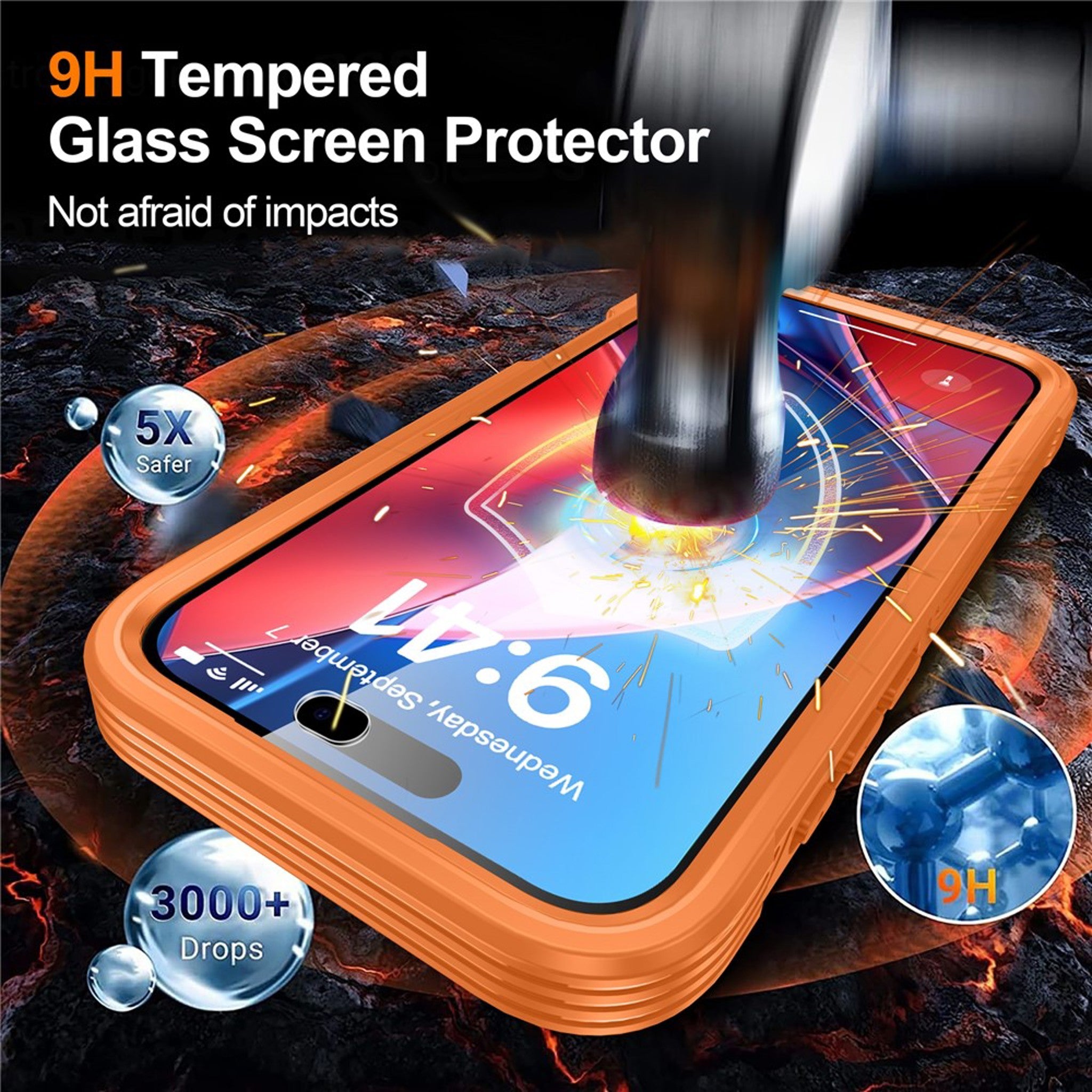 iPhone 18 Pro Max / 17 Pro Max Hybrid Plast Cover m. Indbygget Skærmbeskyttelse - MagSafe Kompatibel - Gennemsigtig / Orange