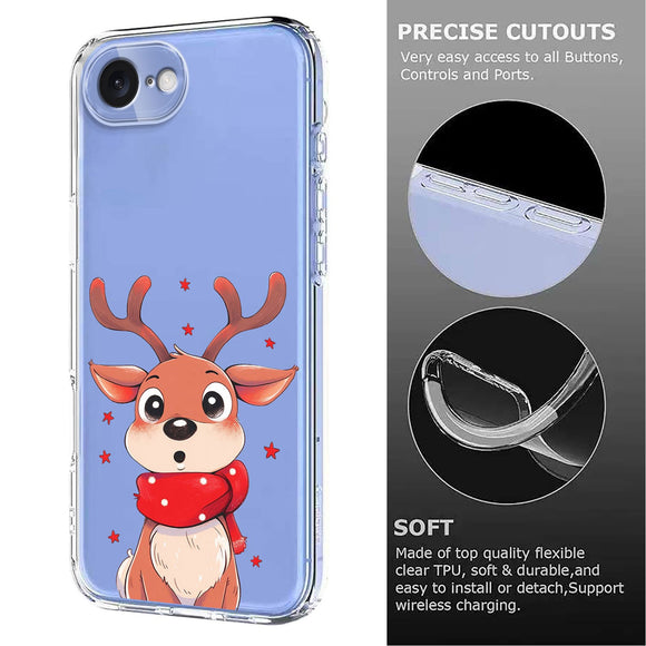 EIDERWOOD iPhone 17e / 16e Fleksibelt Plastik Julecover m. Motiv - Gennemsigtig / Rensdyr