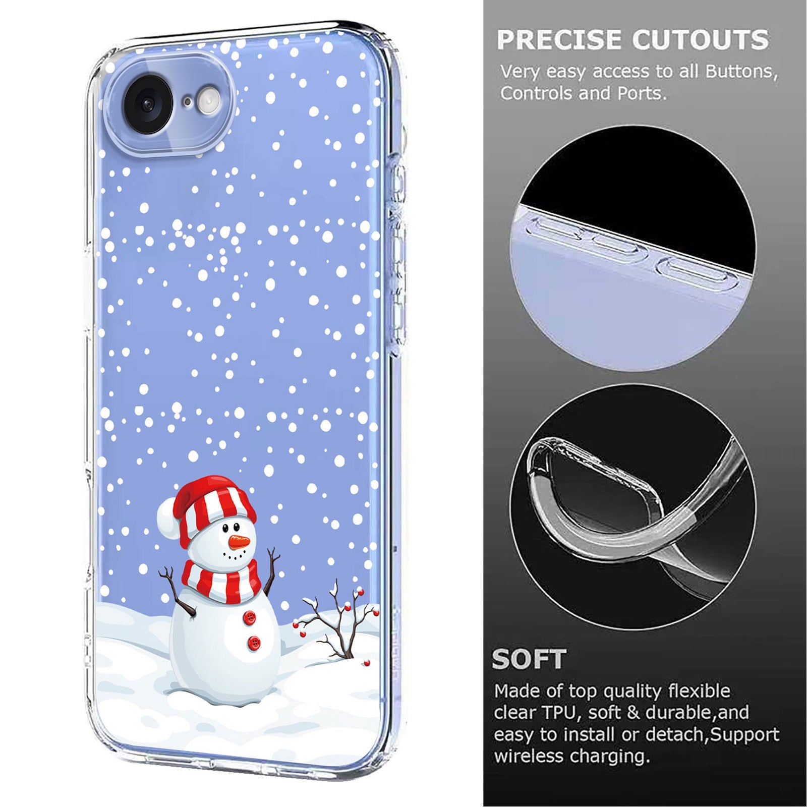 EIDERWOOD iPhone 17e / 16e Fleksibelt Plastik Julecover m. Motiv - Gennemsigtig / Snemand