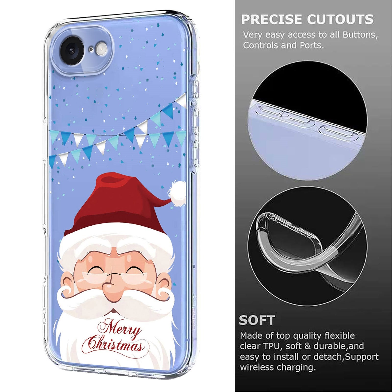 EIDERWOOD iPhone 17e / 16e Fleksibelt Plastik Julecover m. Motiv - Gennemsigtig / Julemanden
