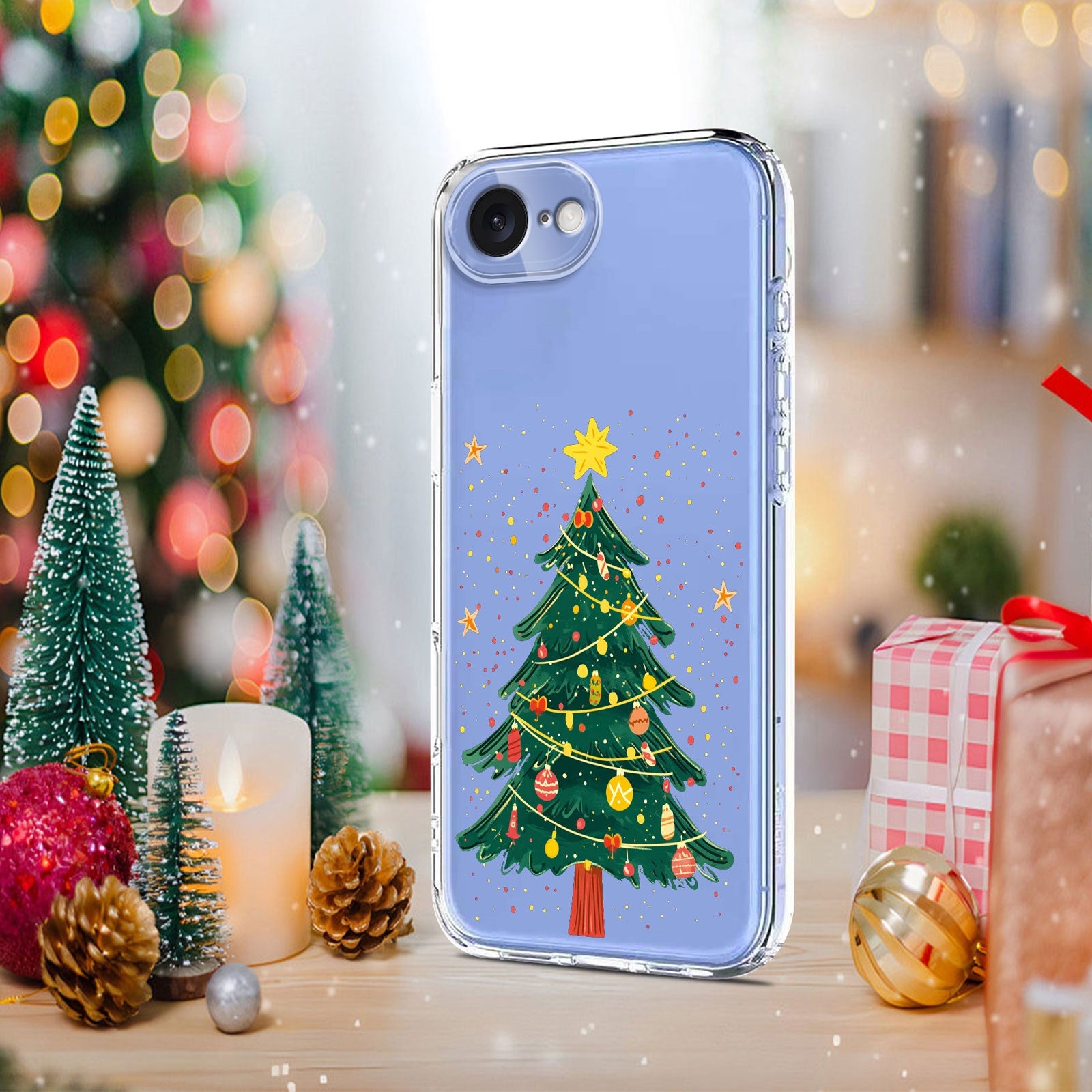 EIDERWOOD iPhone 17e / 16e Fleksibelt Plastik Julecover m. Motiv - Gennemsigtig / Juletræ