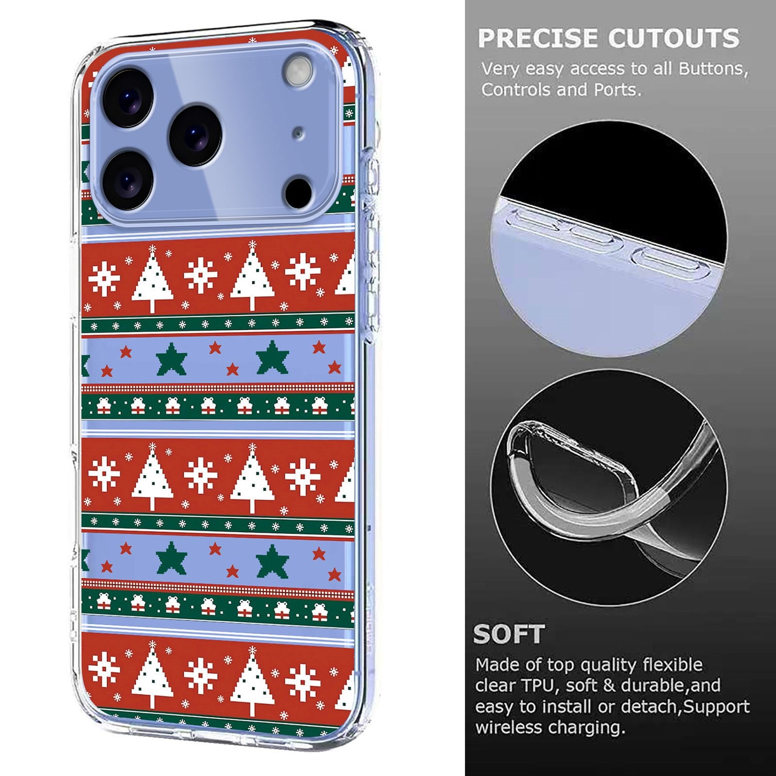 EIDERWOOD iPhone 17 Pro Max Fleksibelt Plastik Julecover m. Motiv - Gennemsigtig / Mønster