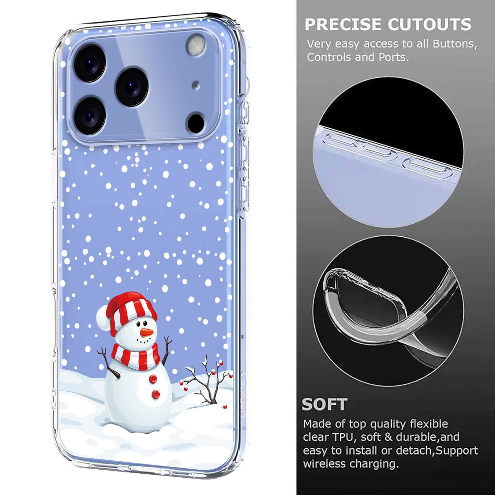 EIDERWOOD iPhone 17 Pro Fleksibelt Plastik Julecover m. Motiv - Gennemsigtig / Snemand