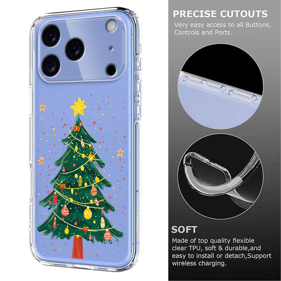 EIDERWOOD iPhone 17 Pro Fleksibelt Plastik Julecover m. Motiv - Gennemsigtig / Juletræ