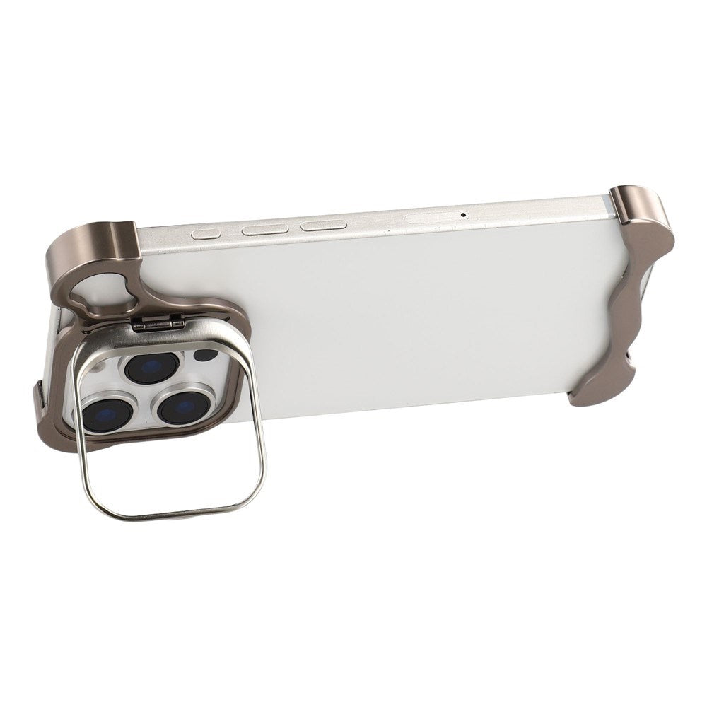 iPhone 16 Pro Todelt Metal Bumper Cover m. Ståfunktion & Linsebeskytter - Titanium