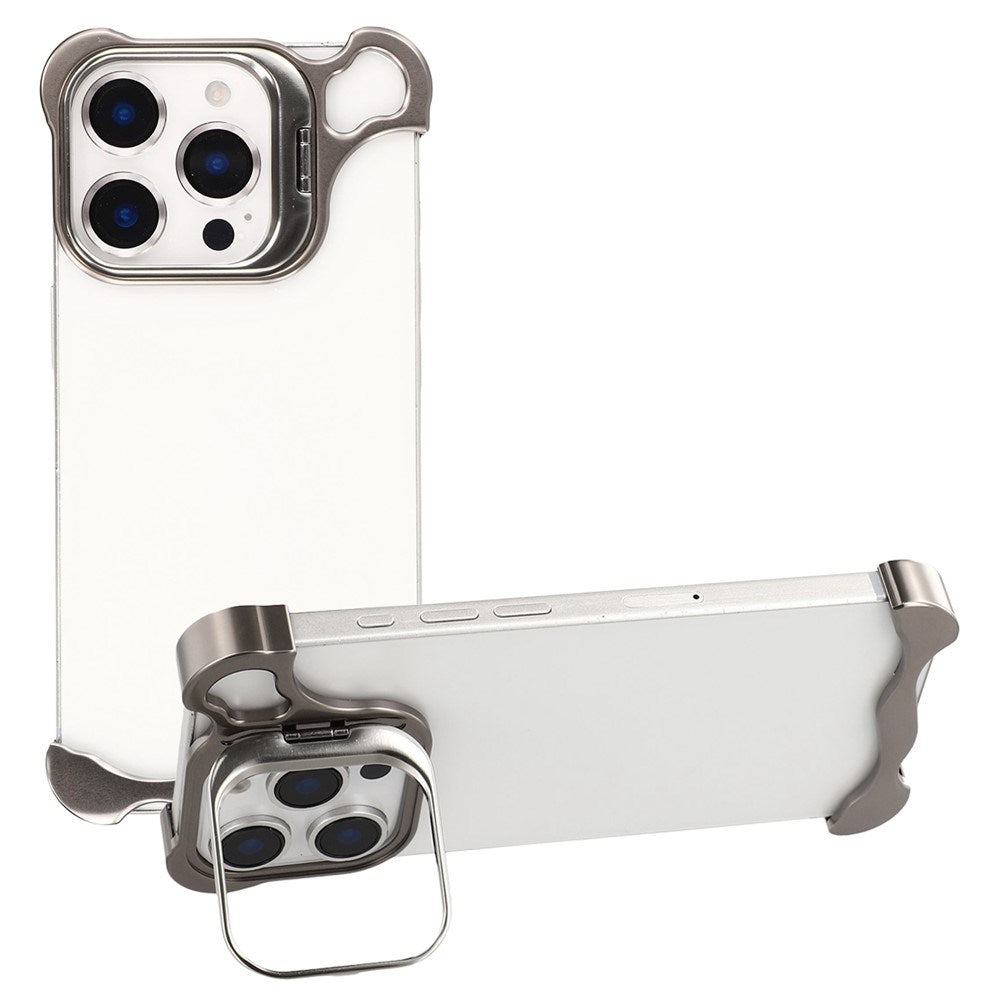 iPhone 16 Pro Todelt Metal Bumper Cover m. Ståfunktion & Linsebeskytter - Titanium