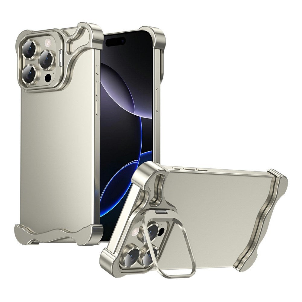 iPhone 16 Pro Todelt Metal Bumper Cover m. Ståfunktion & Linsebeskytter - Titanium