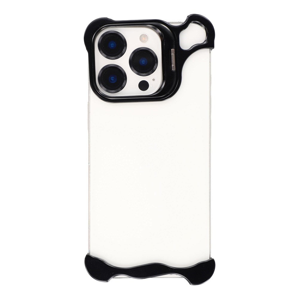 iPhone 16 Pro Todelt Metal Bumper Cover m. Ståfunktion & Linsebeskytter - Sort
