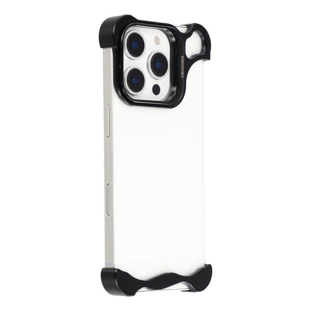 iPhone 16 Pro Todelt Metal Bumper Cover m. Ståfunktion & Linsebeskytter - Sort