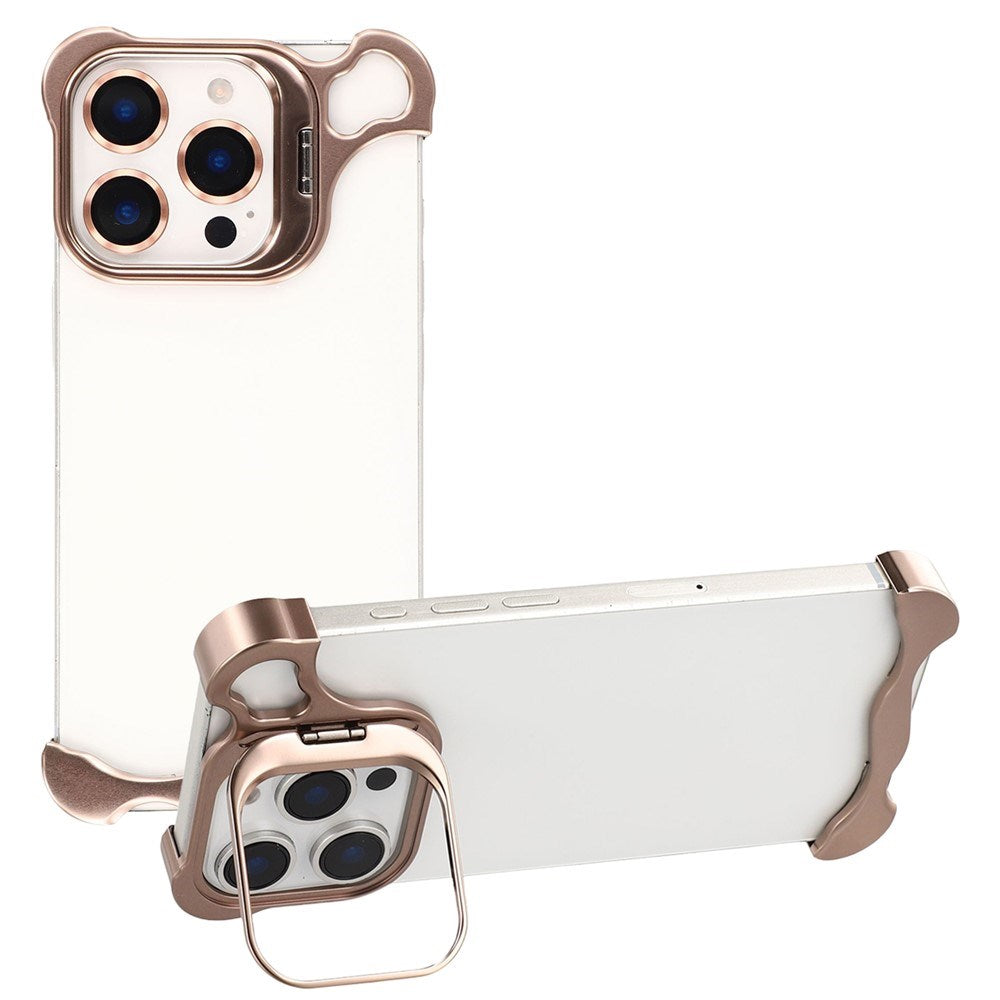 iPhone 16 Pro Todelt Metal Bumper Cover m. Ståfunktion & Linsebeskytter - Guld