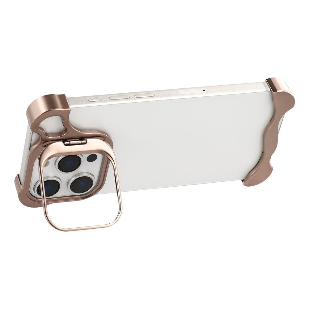 iPhone 16 Pro Todelt Metal Bumper Cover m. Ståfunktion & Linsebeskytter - Guld