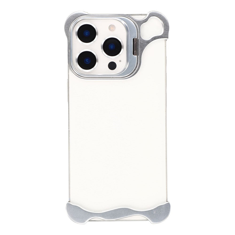 iPhone 16 Pro Todelt Metal Bumper Cover m. Ståfunktion & Linsebeskytter - Sølv