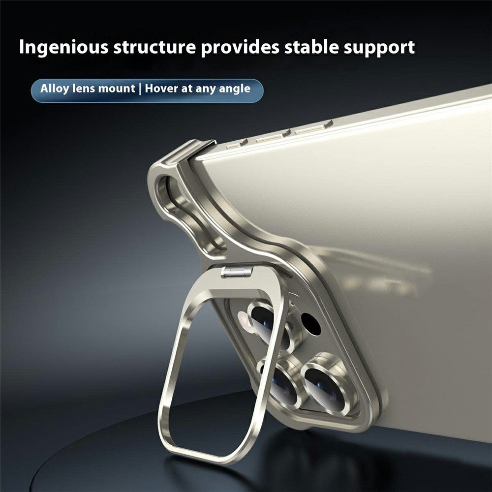 iPhone 16 Pro Todelt Metal Bumper Cover m. Ståfunktion & Linsebeskytter - Sølv