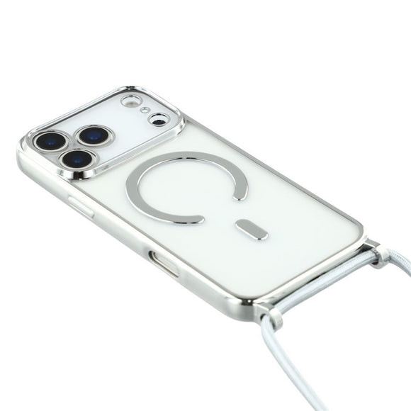 EIDERWOOD iPhone 17 Pro Max Fleksibelt Plastik Cover m. Justerbar Strop - MagSafe Kompatibel - Gennemsigtig / Sølv