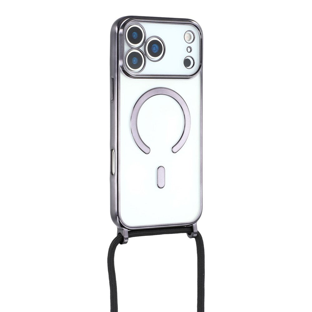 EIDERWOOD iPhone 17 Pro Max Fleksibelt Plastik Cover m. Justerbar Strop - MagSafe Kompatibel - Gennemsigtig / Sort
