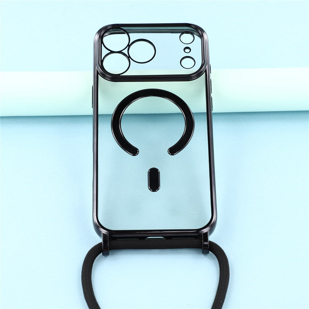 EIDERWOOD iPhone 17 Pro Max Fleksibelt Plastik Cover m. Justerbar Strop - MagSafe Kompatibel - Gennemsigtig / Sort