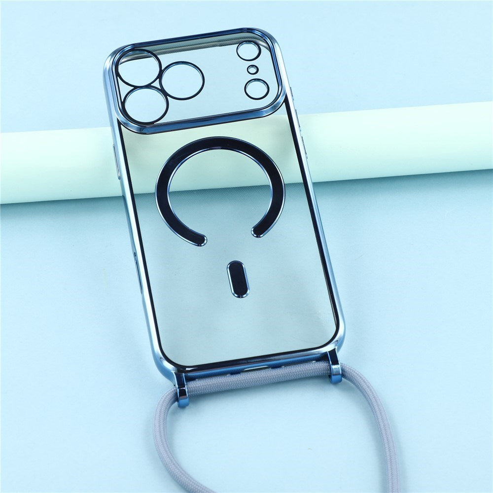 EIDERWOOD iPhone 17 Pro Fleksibelt Plastik Cover m. Justerbar Strop - MagSafe Kompatibel - Gennemsigtig / Blå