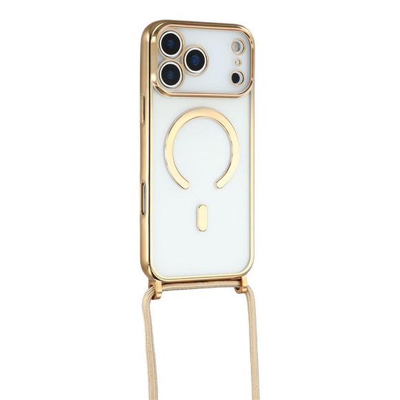 EIDERWOOD iPhone 17 Pro Fleksibelt Plastik Cover m. Justerbar Strop - MagSafe Kompatibel - Gennemsigtig / Guld