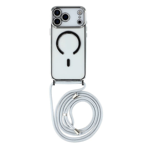 EIDERWOOD iPhone 17 Pro Fleksibelt Plastik Cover m. Justerbar Strop - MagSafe Kompatibel - Gennemsigtig / Sølv