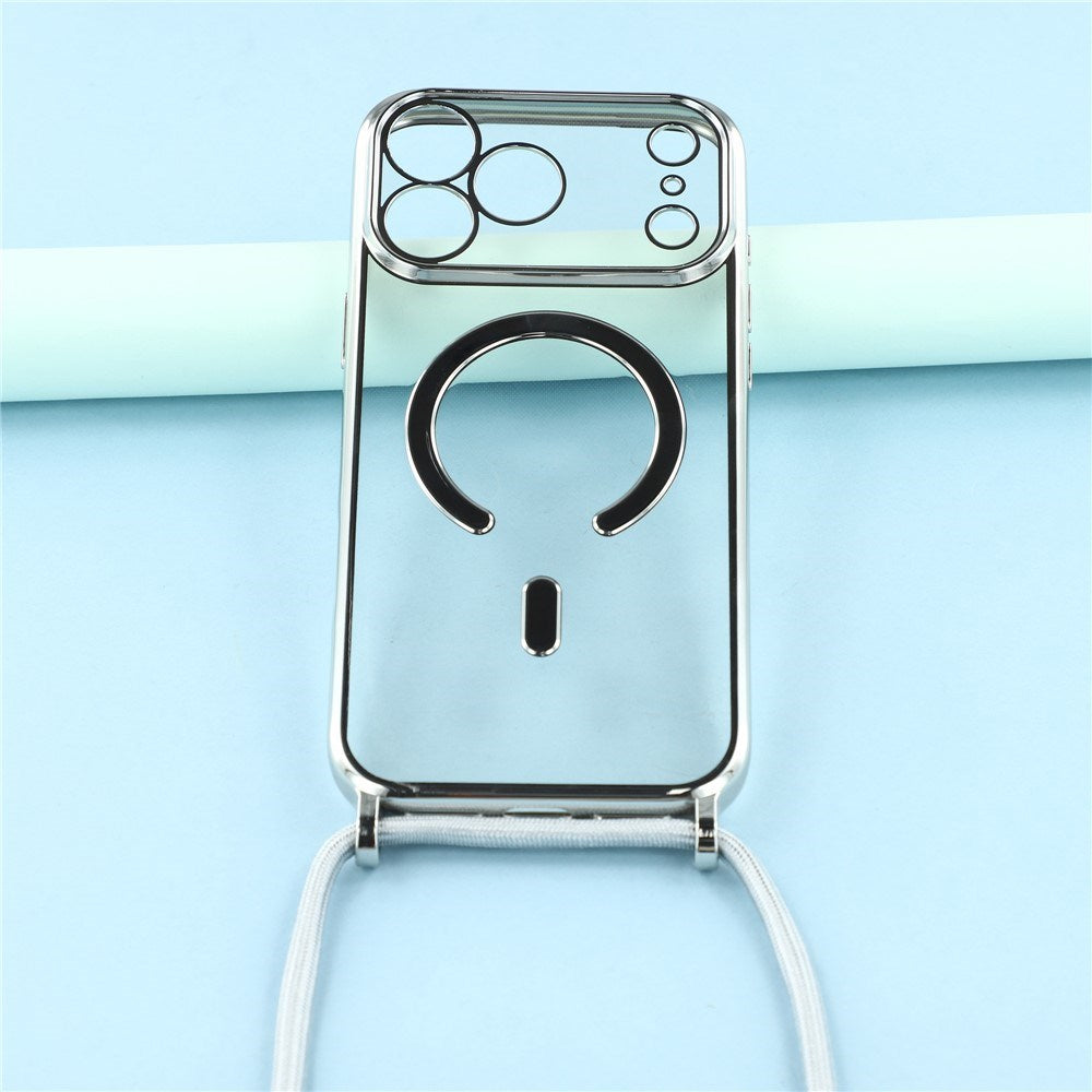 EIDERWOOD iPhone 17 Pro Fleksibelt Plastik Cover m. Justerbar Strop - MagSafe Kompatibel - Gennemsigtig / Sølv