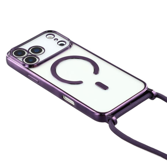 EIDERWOOD iPhone 17 Pro Fleksibelt Plastik Cover m. Justerbar Strop - MagSafe Kompatibel - Gennemsigtig / Lilla