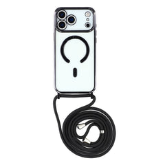 EIDERWOOD iPhone 17 Pro Fleksibelt Plastik Cover m. Justerbar Strop - MagSafe Kompatibel - Gennemsigtig / Sort