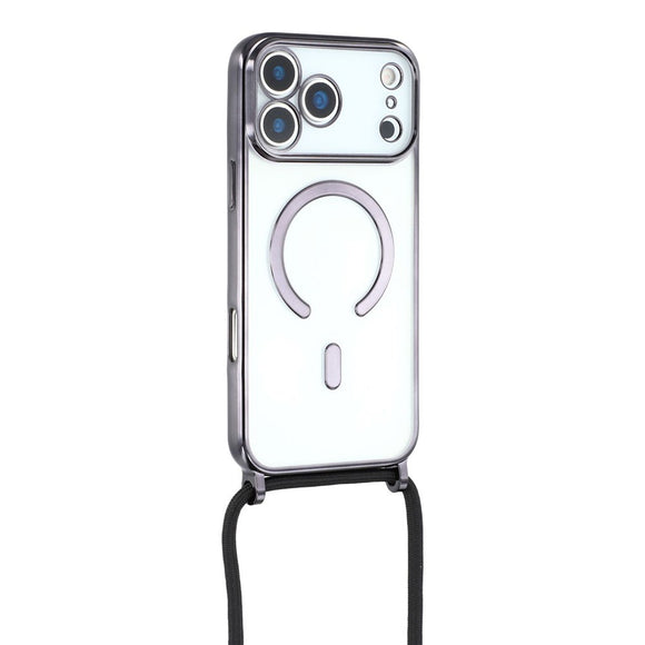 EIDERWOOD iPhone 17 Pro Fleksibelt Plastik Cover m. Justerbar Strop - MagSafe Kompatibel - Gennemsigtig / Sort