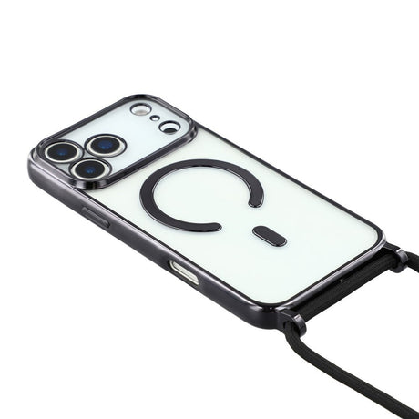 EIDERWOOD iPhone 17 Pro Fleksibelt Plastik Cover m. Justerbar Strop - MagSafe Kompatibel - Gennemsigtig / Sort