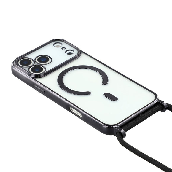 EIDERWOOD iPhone 17 Pro Fleksibelt Plastik Cover m. Justerbar Strop - MagSafe Kompatibel - Gennemsigtig / Sort