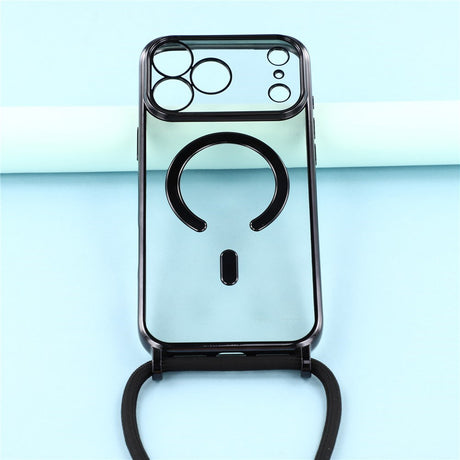 EIDERWOOD iPhone 17 Pro Fleksibelt Plastik Cover m. Justerbar Strop - MagSafe Kompatibel - Gennemsigtig / Sort