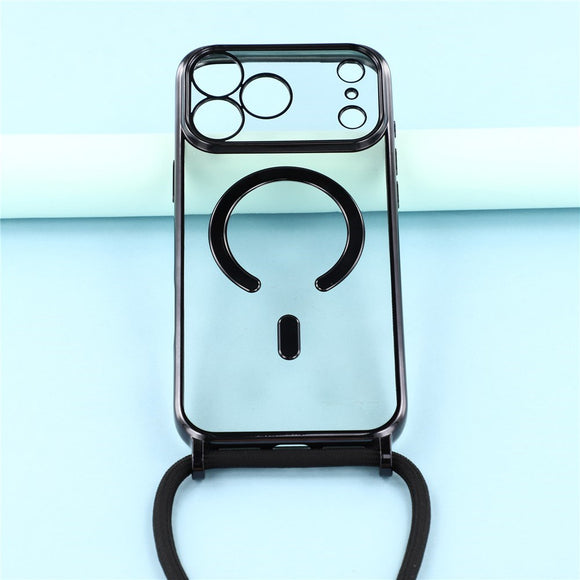 EIDERWOOD iPhone 17 Pro Fleksibelt Plastik Cover m. Justerbar Strop - MagSafe Kompatibel - Gennemsigtig / Sort