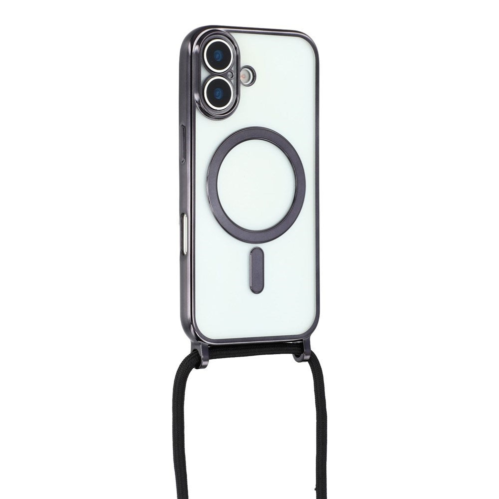 EIDERWOOD iPhone 17 Fleksibelt Plastik Cover m. Justerbar Strop - MagSafe Kompatibel - Gennemsigtig / Sort
