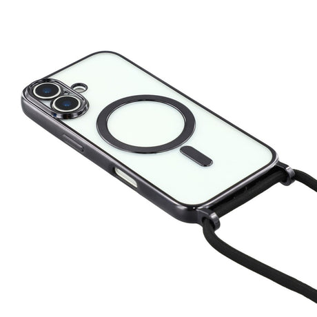 EIDERWOOD iPhone 17 Fleksibelt Plastik Cover m. Justerbar Strop - MagSafe Kompatibel - Gennemsigtig / Sort