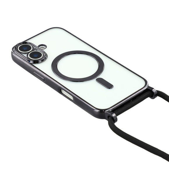 EIDERWOOD iPhone 17 Fleksibelt Plastik Cover m. Justerbar Strop - MagSafe Kompatibel - Gennemsigtig / Sort