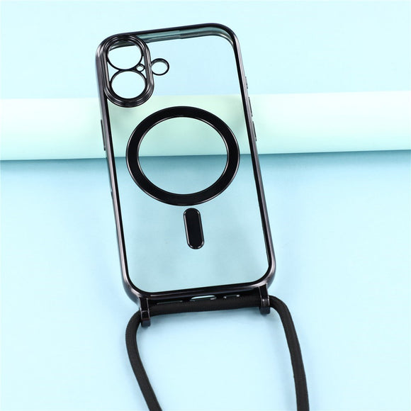 EIDERWOOD iPhone 17 Fleksibelt Plastik Cover m. Justerbar Strop - MagSafe Kompatibel - Gennemsigtig / Sort