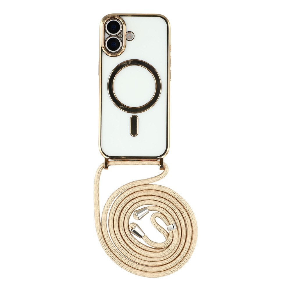 EIDERWOOD iPhone 17 Fleksibelt Plastik Cover m. Justerbar Strop - MagSafe Kompatibel - Gennemsigtig / Guld