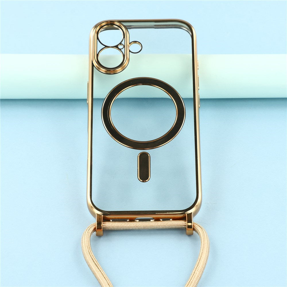 EIDERWOOD iPhone 17 Fleksibelt Plastik Cover m. Justerbar Strop - MagSafe Kompatibel - Gennemsigtig / Guld